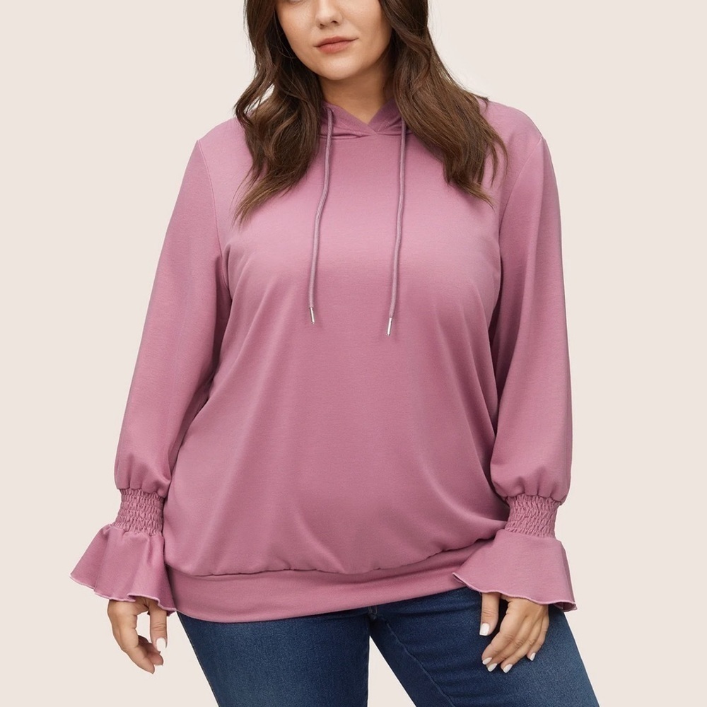 BloomChic Plus Size 5XL Solid Shirred Flounces Hooded Sweatshirt us28